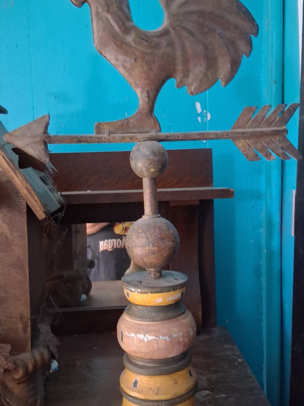 Rustic Rooster Weathervane Accent in Brown and Yellow